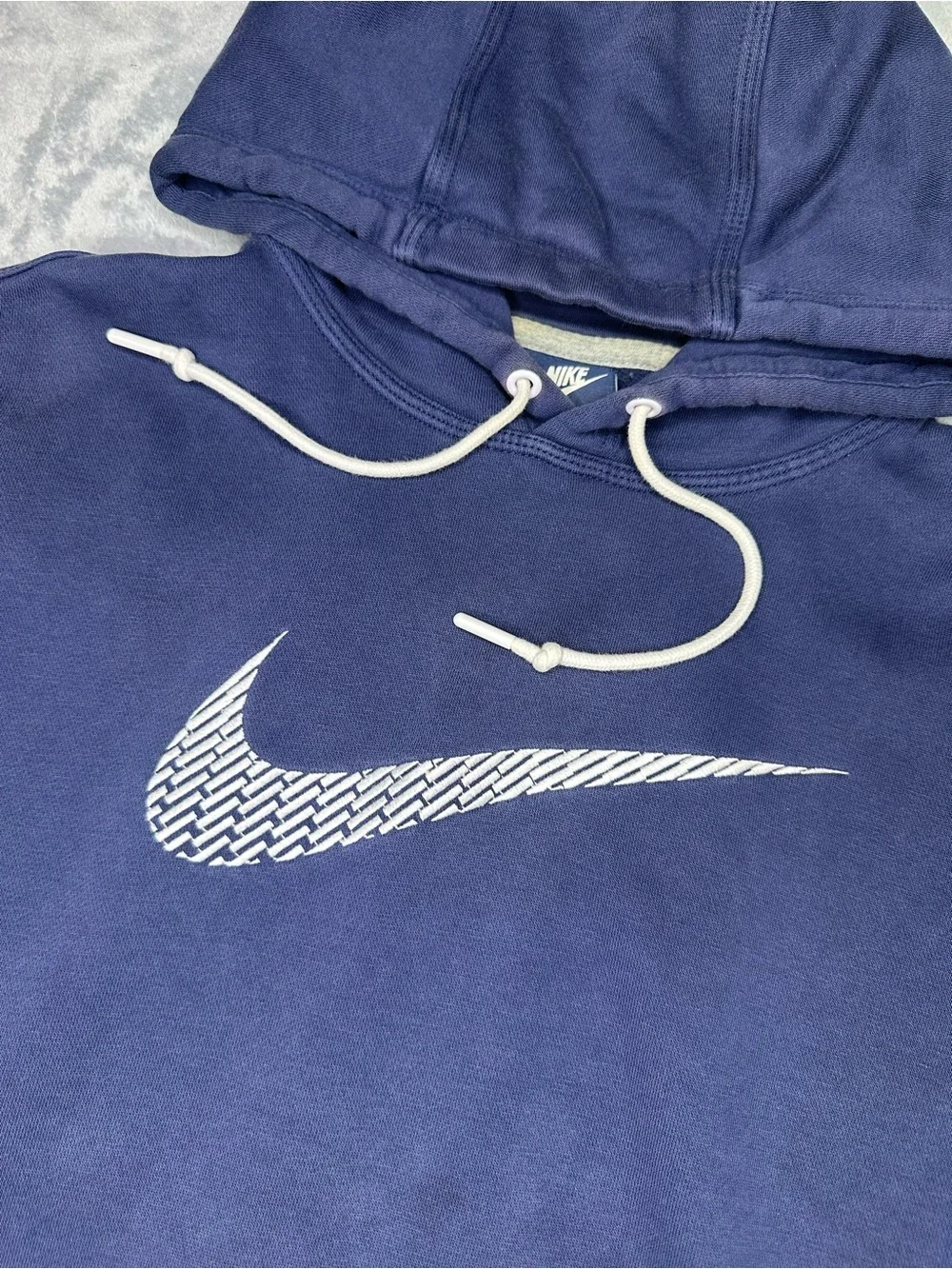 Nike Hoodie Y2K Swoosh Pull Over Sweatshirt Navy White Pockets Men’s M